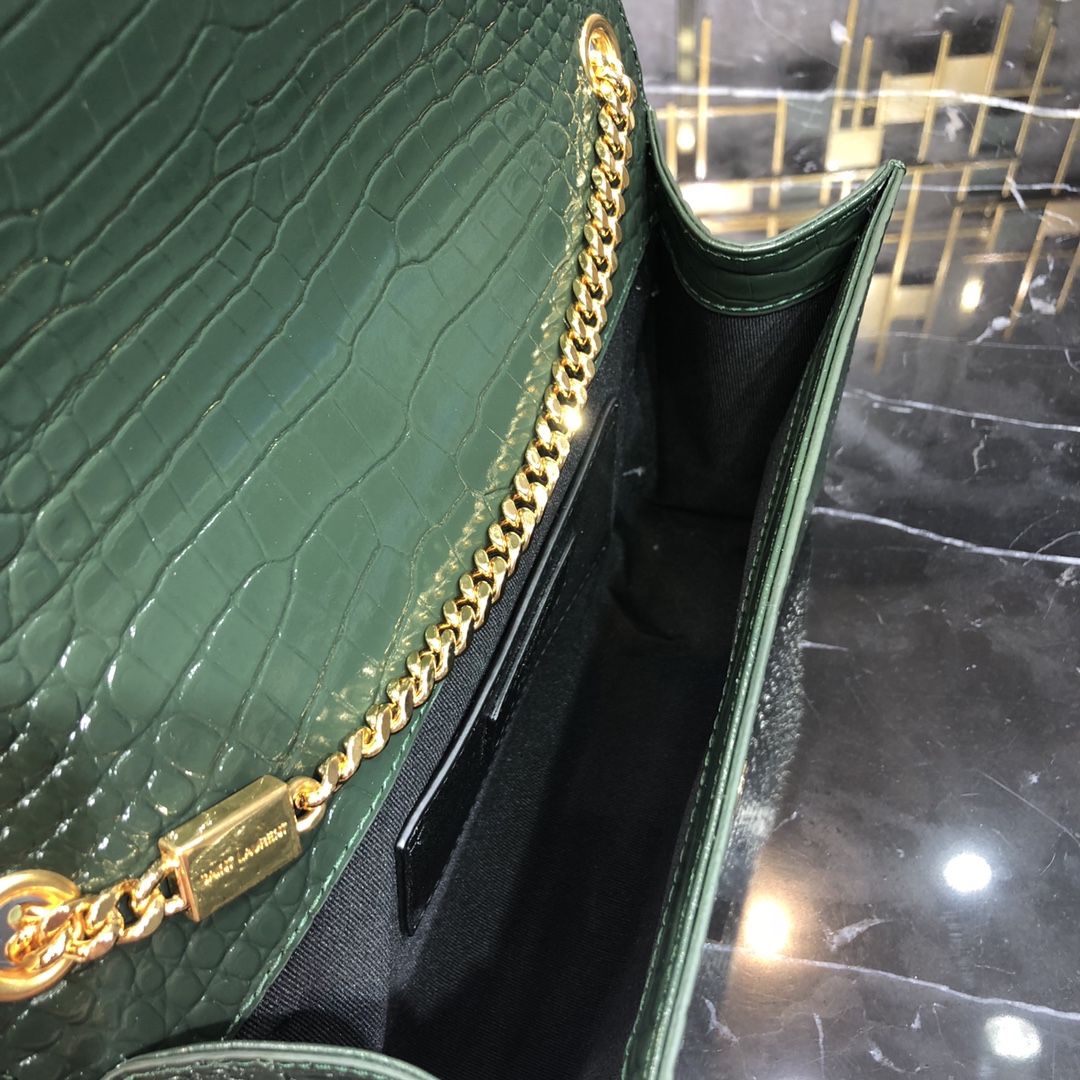 Saint Laurent Kate Tassel Medium Crocodile Embossed Calfskin Shoulder Bag Army Green 354119 Gold